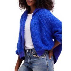 ANTHROPOLOGIE BLUE FREE PEOPLE FURRY TIME JACKET